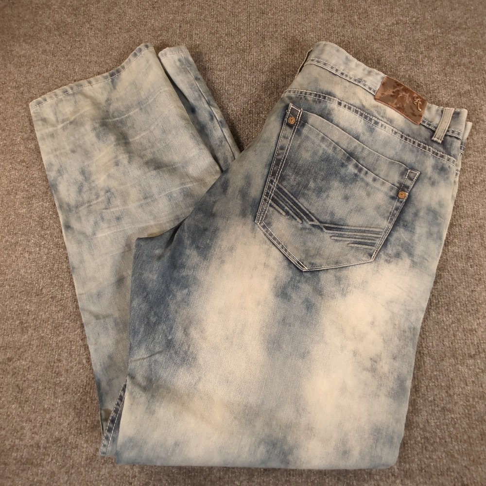 Legacy Edition Mens Straight Fit Acid Wash Jeans Blue White 42x32 JF5581E #2773